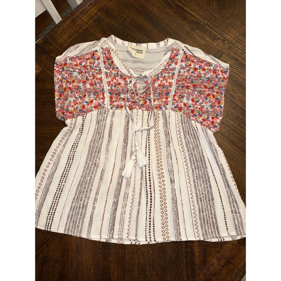 Savanna Jane Tops - Savanna Jane White Embroidered Blouse Boho Praire Cottagecore‎ Top Medium